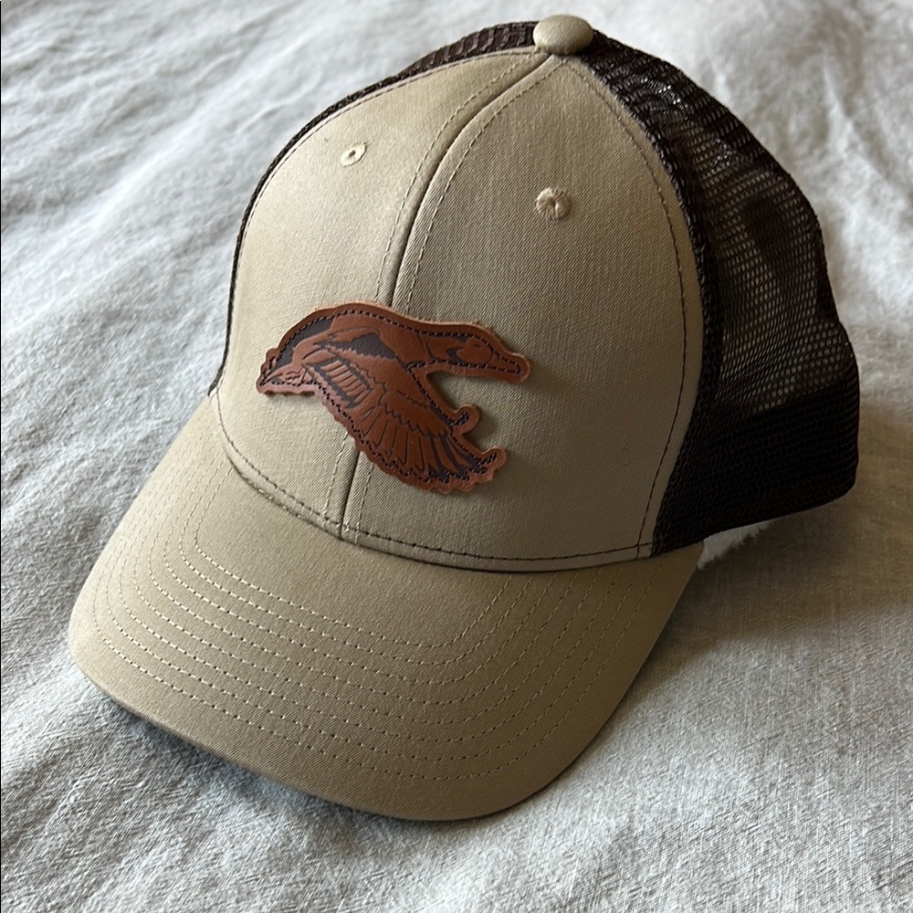 Tan and Brown Trucker Hat with Mallard Patch